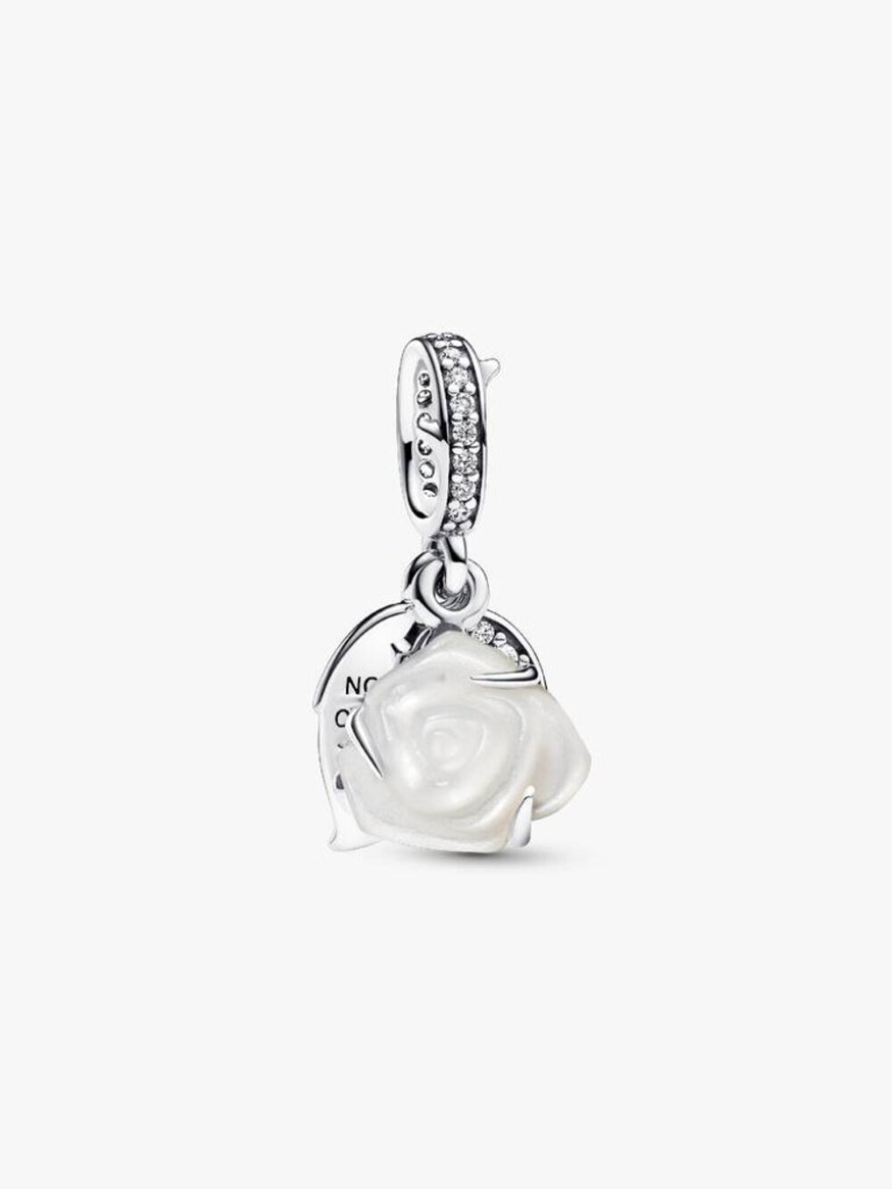 Pandora White Rose in Bloom Double Dangle Charm